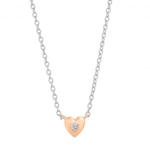 0.05 Carat (cttw) Round Lab Grown White Diamond Ladies Solitaire Heart Pendant (Silver Chain Included) 18K Rose Gold