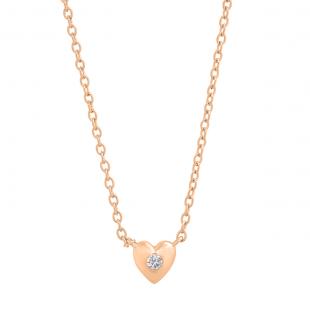 0.05 Carat (cttw) Round Lab Grown White Diamond Ladies Solitaire Heart Pendant (Gold Chain Included) 10K Rose Gold