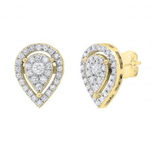 0.65 Carat (cttw) Round Lab Grown White Diamond Ladies Pear Shaped Stud Earrings 10K Yellow Gold