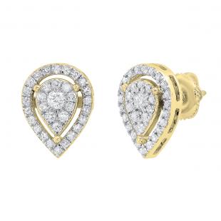 0.65 Carat (cttw) Round Lab Grown White Diamond Ladies Pear Shaped Stud Earrings 14K Yellow Gold