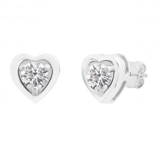 0.80 Carat (cttw) Round Lab Grown White Diamond Ladies Solitaire Heart Shaped Stud Earrings 14K White Gold