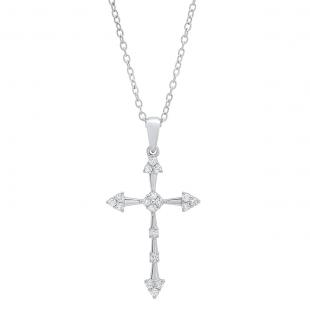 0.25 Carat (cttw) Round lab Grown White Diamond Ladies Cross Pendant 1/4 CT 10K White Gold