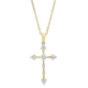 0.25 Carat (cttw) Round lab Grown White Diamond Ladies Cross Pendant 1/4 CT 10K Yellow Gold