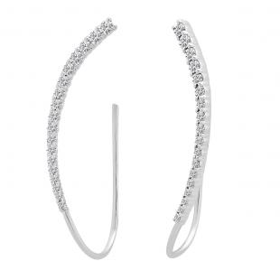 0.60 Carat (cttw) Round Lab Grown White Diamond Ladies Curved Crawler Earrings Sterling Silver