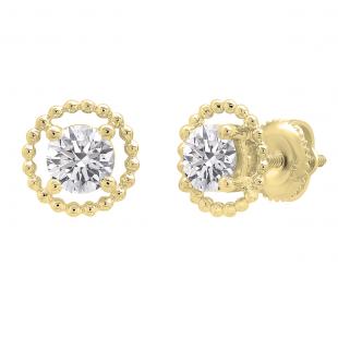 1.80 Carat (cttw) Round Lab Grown White Diamond Ladies Beaded Style Solitaire Stud Earrings 10K Yellow Gold