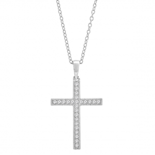 0.32 Carat (ctw) Round Lab Grown Diamond Ladies Religious Cross Pendant 1/3 CT 18K White Gold