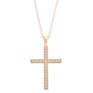 0.32 Carat (ctw) Round Lab Grown Diamond Ladies Religious Cross Pendant 1/3 CT 10K Rose Gold