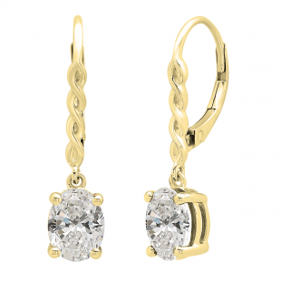 2.10 Carat (ctw) Oval Lab Grown Diamond Ladies Twisted Drop Earring 10K Yellow Gold