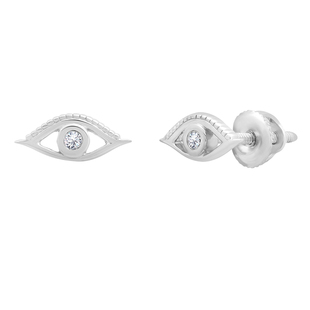 Lab Grown White Diamond Evil Eye Solitaire Screwback Stud Earrings (0.03 ctw, Color H-I, Clarity SI2) for Women in 18K White Gold