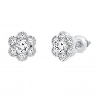0.45 Carat (ctw) Round Lab Grown Diamond Ladies Cluster Flower Stud Earrings 1/2 CT 10K White Gold
