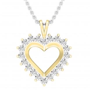 0.95 Carat (ctw) Round Lab Grown Diamond Ladies Heart Pendant 1 CT 10K Yellow Gold