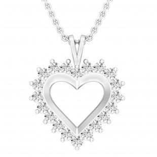 0.95 Carat (ctw) Round Lab Grown Diamond Ladies Heart Pendant 1 CT Sterling Silver