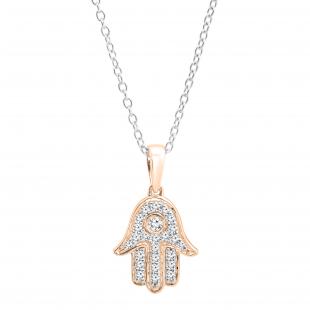 0.30 Carat (ctw) Round Lab Grown Diamond Unisex Hamsa Hand of Fatima Charm Pendant 1/3 CT 10K Rose Gold