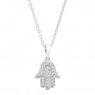 0.30 Carat (ctw) Round Lab Grown Diamond Unisex Hamsa Hand of Fatima Charm Pendant 1/3 CT 10K White Gold