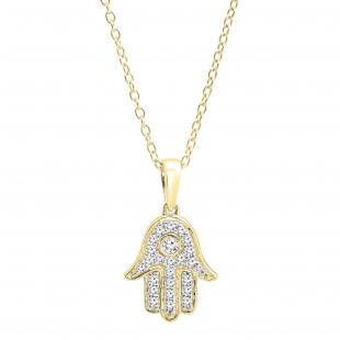 0.30 Carat (ctw) Round Lab Grown Diamond Unisex Hamsa Hand of Fatima Charm Pendant 1/3 CT 14K Yellow Gold