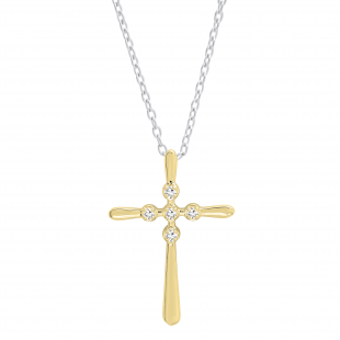 0.07 Carat (ctw) Round Lab Grown Diamond Ladies Cross Pendant 1/10 CT 10K Yellow Gold