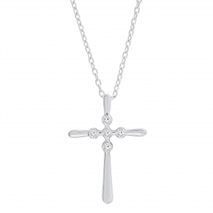 0.07 Carat (ctw) Round Lab Grown Diamond Ladies Cross Pendant 1/10 CT Sterling Silver