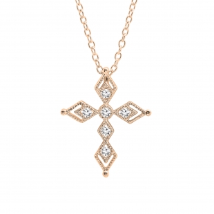 0.15 Carat (ctw) Round Lab Grown White Diamond Ladies Vintage Style Cross Pendant 18K Rose Gold