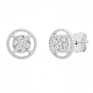 0.10 Carat (ctw) Round Lab Grown Diamond Ladies Flower Cluster Stud Earring 1/10 CT Sterling Silver