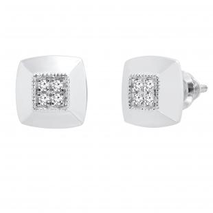 0.10 Carat (ctw) Round Lab Grown White Diamond Square Ladies Stud Earring 1/10 CT 14K White Gold