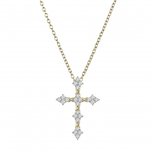 0.45 Carat (ctw) Round Lab Grown Diamond Ladies Vintage Style Cross Pendant 1/2 CT 18K Yellow Gold
