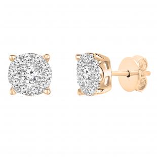 0.25 Carat (ctw) Round Lab Grown Diamond Ladies Stud Earrings 1/4 CT 18K Rose Gold