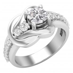 1.25 Carat (ctw) Round Lab Grown Diamond Ladies Bridal Engagement Promise Ring 1 1/4 CT 18K White Gold