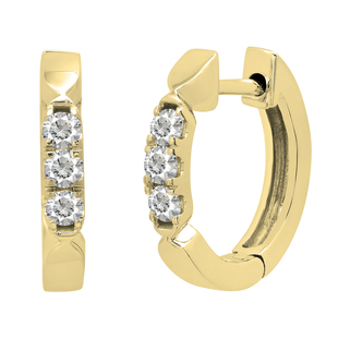 0.20 Carat (ctw) Round Lab Grown Diamond Ladies 3 Stone Huggies Hoop Earrings 1/5 CT 10K Yellow Gold