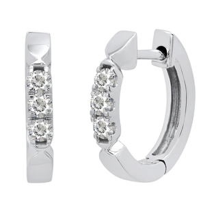 0.20 Carat (ctw) Round Lab Grown Diamond Ladies 3 Stone Huggies Hoop Earrings 1/5 CT Sterling Silver