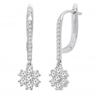 0.98 Carat (ctw) Round Lab Grown White Diamond Ladies Custer Dangle Earrings 1 CT 18K White Gold