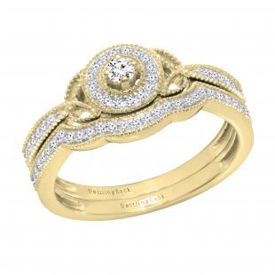 0.31 Carat (ctw) Round Lab Grown Diamond Ladies Vintage Engagement Ring Set 1/3 CT 18K Yellow Gold