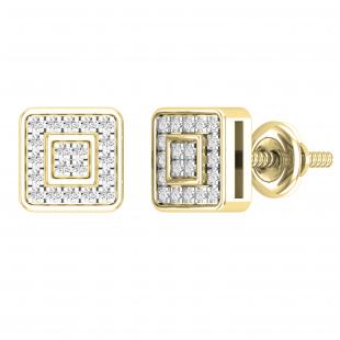 0.15 Carat (ctw) Round Lab Grown Diamond Ladies Square Shape Stud Earrings 14K Yellow Gold