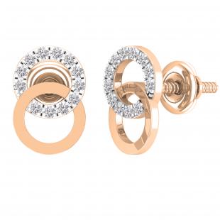 0.12 Carat (ctw) Round Lab Grown Diamond Ladies Interlocking Circle Stud Earrings 18K Rose Gold