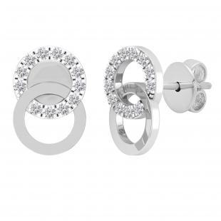 0.12 Carat (ctw) Round Lab Grown Diamond Ladies Interlocking Circle Stud Earrings Sterling Silver