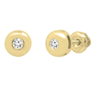 0.07 Carat (ctw) Round Lab Grown Diamond Ladies Solitaire Bezel Stud Earrings 10K Yellow Gold