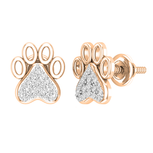 0.15 Carat (ctw) Round Lab Grown Diamond Ladies Heart & Paw Print Stud Earrings 18K Rose Gold
