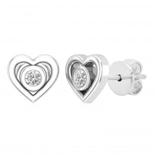 0.10 Carat (ctw) Round Lab Grown Diamond Ladies Heart Stud Earrings 1/10 CT Sterling Silver