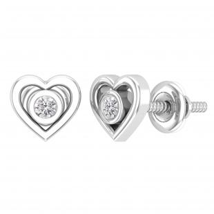 0.10 Carat (ctw) Round Lab Grown Diamond Ladies Heart Stud Earrings 1/10 CT Sterling Silver