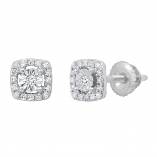 0.15 Carat (ctw) Round Lab Grown White Diamond Ladies Illusion Set Stud Earrings Sterling Silver