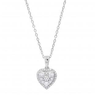 0.55 Carat (ctw) Round Lab Grown Diamond Ladies Heart Shape Cluster Love Pendant 14K White Gold