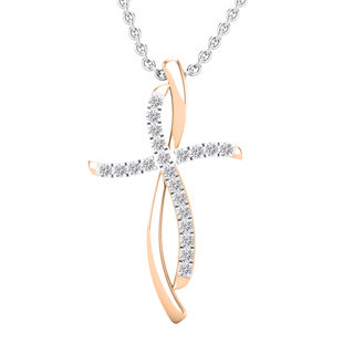 0.25 Carat (ctw) Round Lab Grown Diamond Ladies Swirl Cross Pendant 1/4 CT 14K Rose Gold