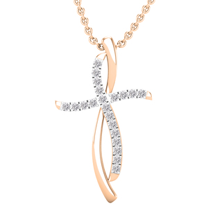 0.25 Carat (ctw) Round Lab Grown Diamond Ladies Swirl Cross Pendant 1/4 CT 18K Rose Gold