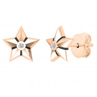 0.02 Carat (ctw) Round Lab Grown Diamond Ladies Solitaire Star Stud Earrings 10K Rose Gold