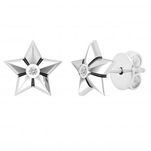 0.02 Carat (ctw) Round Lab Grown Diamond Ladies Solitaire Star Stud Earrings Sterling Silver