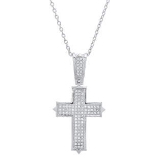 0.32 Carat (ctw) Round Lab Grown Diamond Ladies Cross Pendant 1/3 CT Sterling Silver