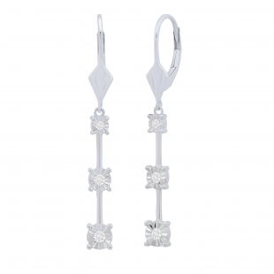 0.20 Carat (ctw) Round Lab Grown Diamond Ladies 3 Stone Dangle Earrings 1/5 CT Sterling Silver