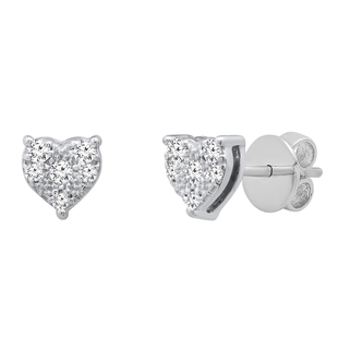 0.15 Carat (ctw) Round Lab Grown Diamond Ladies Heart Shape Stud Earrings Sterling Silver