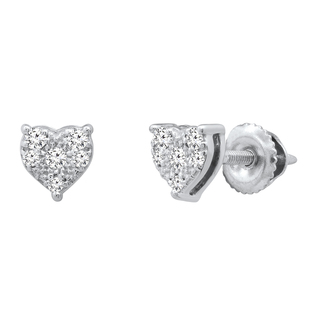 0.15 Carat (ctw) Round Lab Grown Diamond Ladies Heart Shape Stud Earrings Sterling Silver