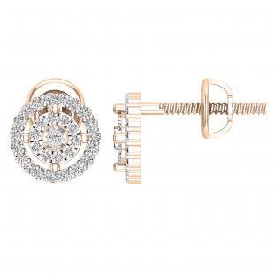 0.20 Carat (ctw) Round Lab Grown Diamond Ladies Cluster Stud Earrings 1/5 CT 10K Rose Gold