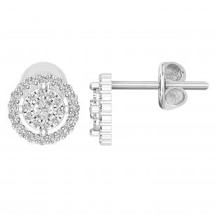 0.20 Carat (ctw) Round Lab Grown Diamond Ladies Cluster Stud Earrings 1/5 CT Sterling Silver